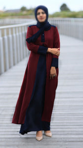 Annah Navy and Burgundy Layered Abaya