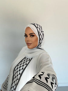 Olive Palestinian Abaya -White and Black - U.A.E