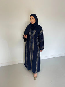 Samia Embroidered Abaya Set- Navy